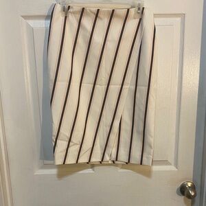 White House Black Market Cream and Brown Striped Pencil Skirt